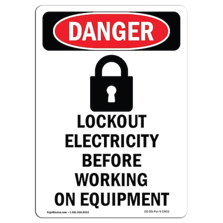 OSHA Danger Sign, Lockout Electricity, 5in X 3.5in Decal